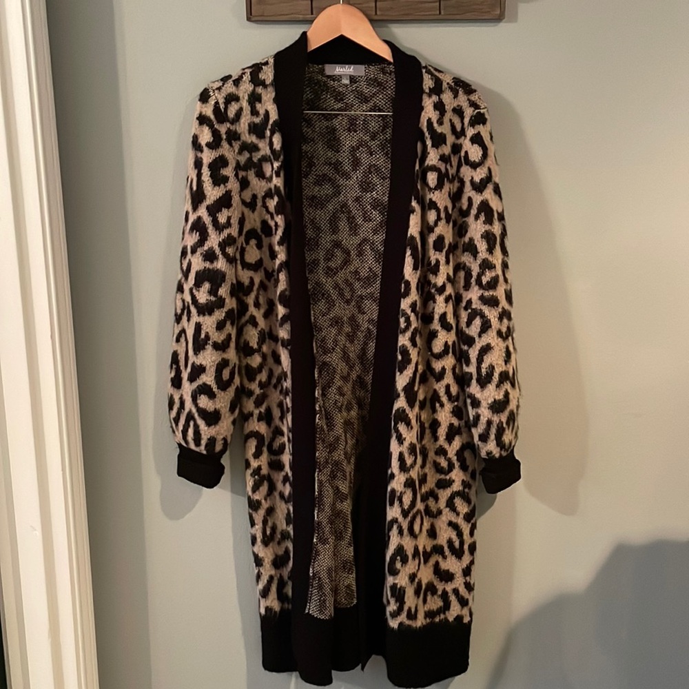 Leopard Cardigan/Duster in Black & Camel size L
